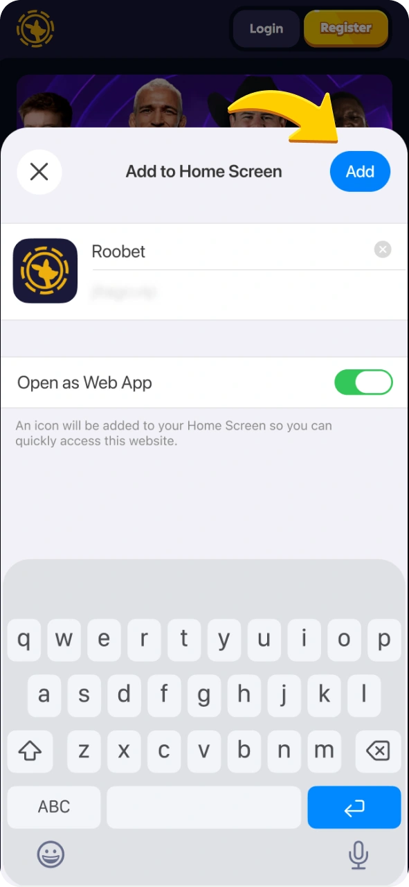 Click Add to get Roobet iOS PWA app.