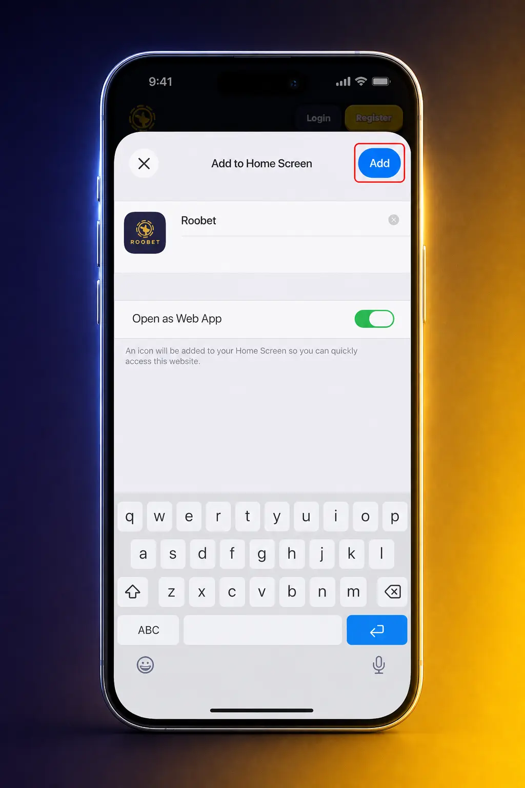 Step-by-step guide to installing the Roobet app on iOS using Safari's Add to Home Screen feature.