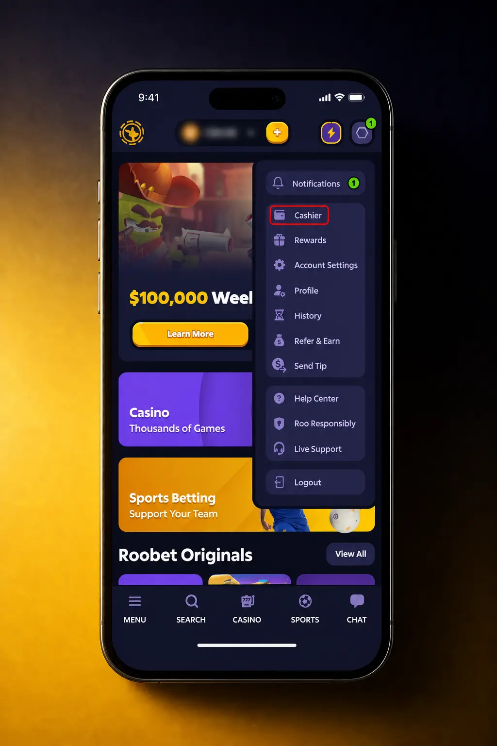 Step-by-step guide showing how to withdraw money from Roobet using cash or cryptocurrency payment methods