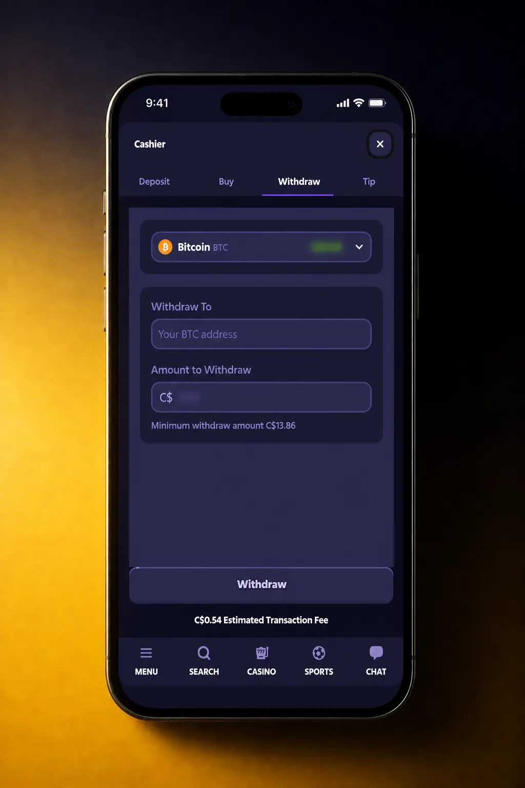 Step-by-step guide showing how to withdraw money from Roobet using cashier, wallet address, and verified payment method