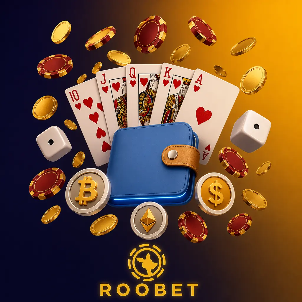 Roobet casino lobby showing Originals, slots, table games, and live casino categories with crypto banking options for Canadian players