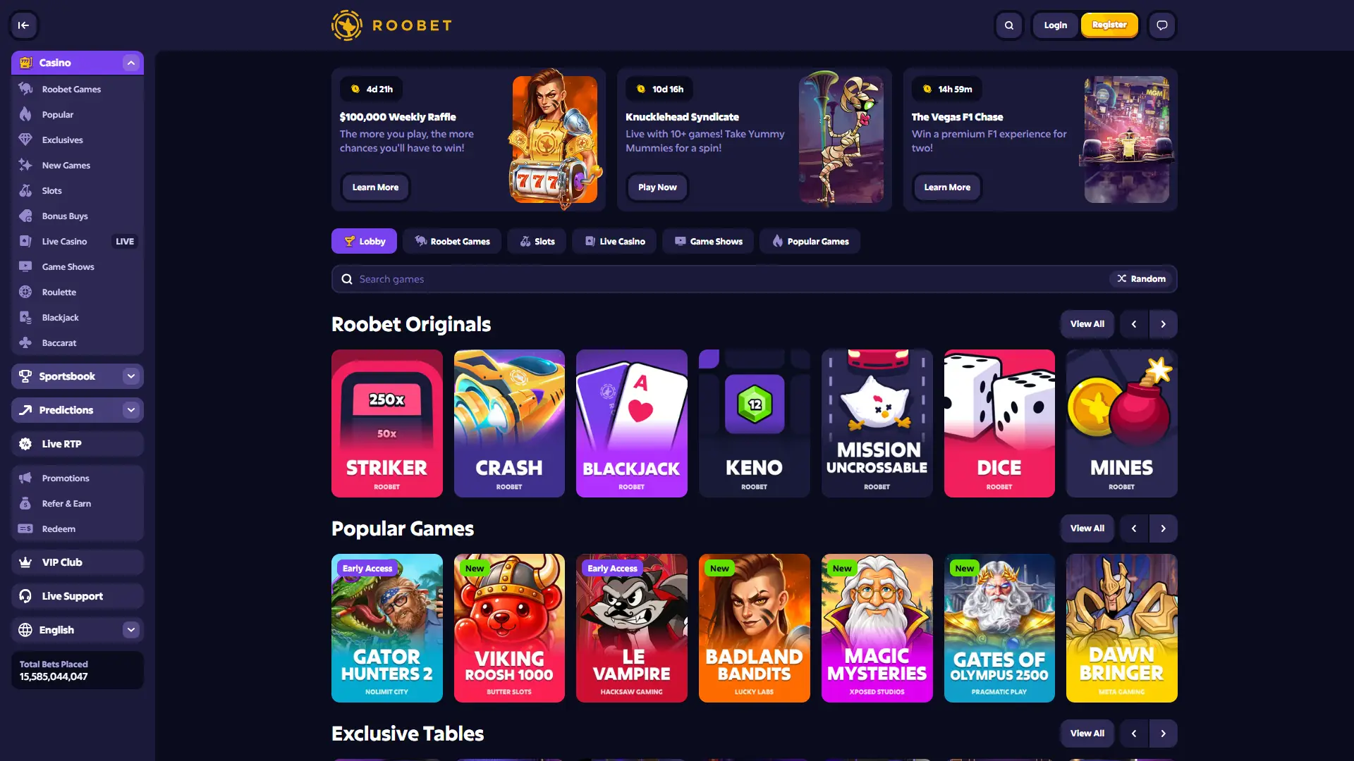 Play different casino games at Roobet.