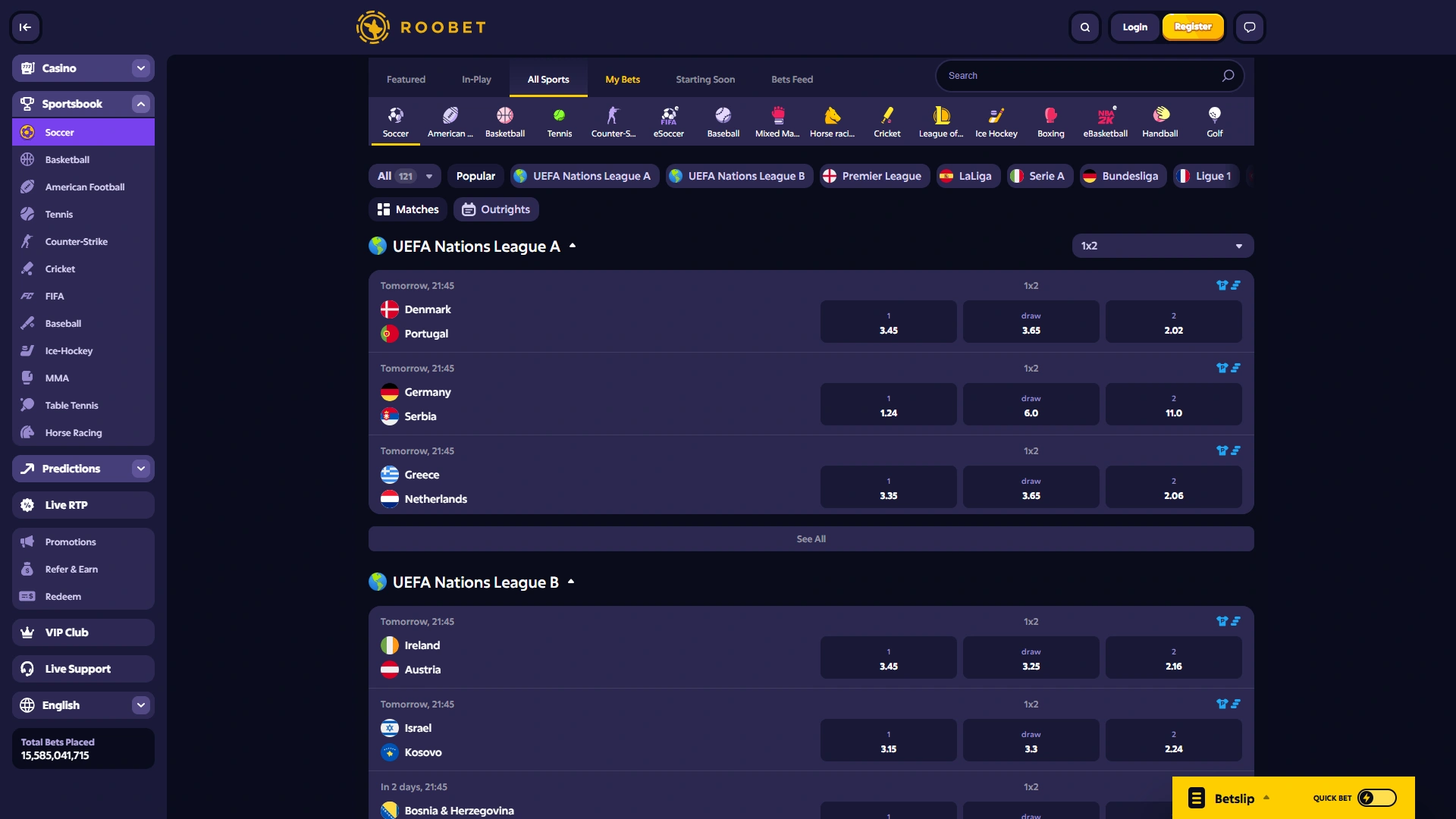 Bet on your favourite sports at Roobet.