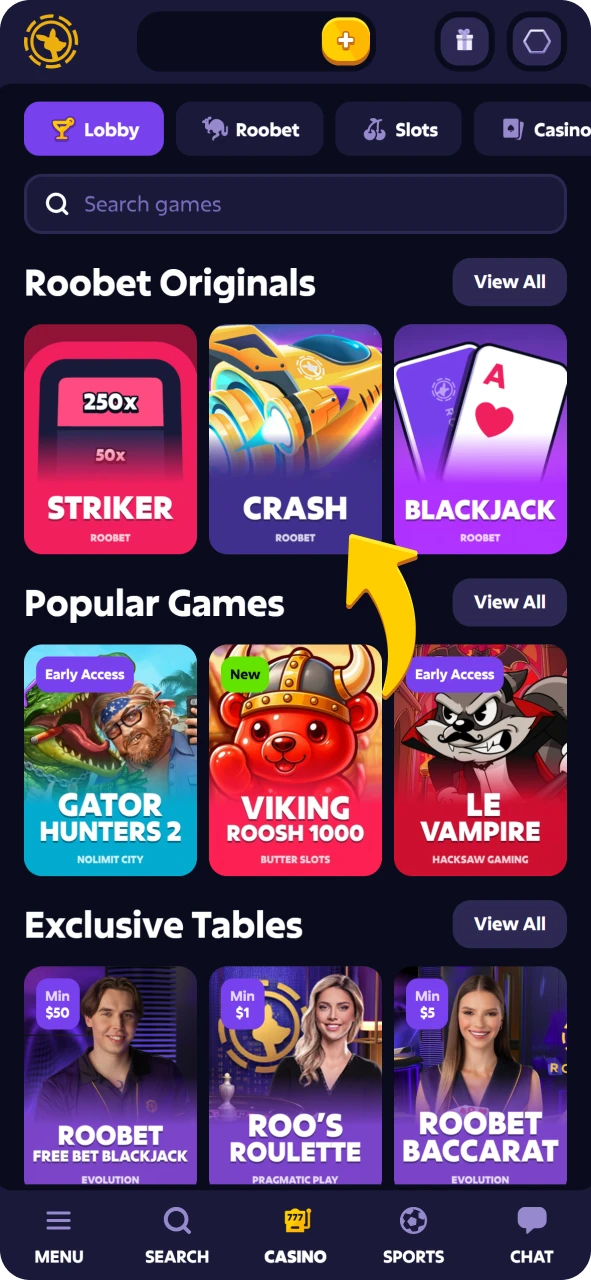 Start placing bets or play after your Roobet registration.
