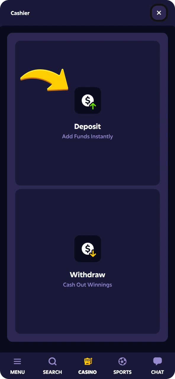 Deposit funds at your account ater registering at Roobet app.