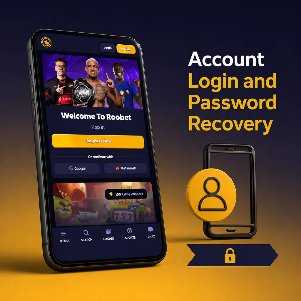 Roobet account login screen with password recovery and 2FA verification options for secure access