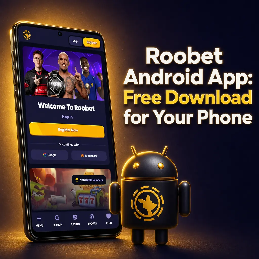 Free Roobet Android APK download screen with install button for casino and sportsbook access on mobile phones.