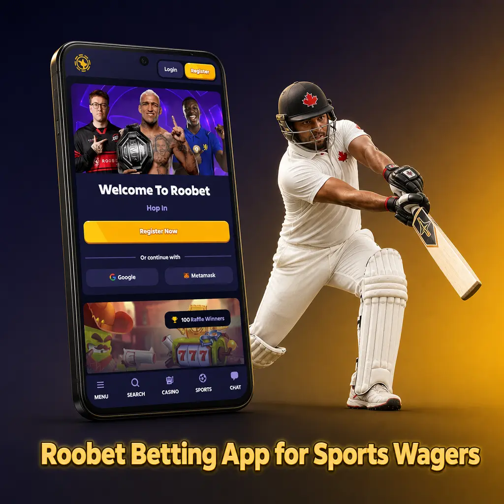 Roobet betting app icon showing sports wagers, live odds, and Progressive Web App install for Android and iOS devices.