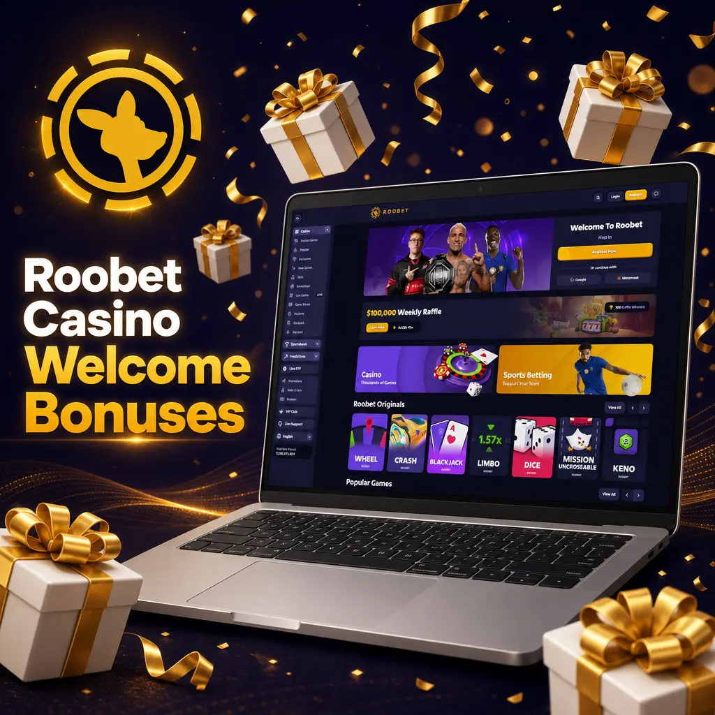 Roobet Casino welcome bonuses: XP level cash, 10% first-week rakeback, and free spins on Gates of Olympus