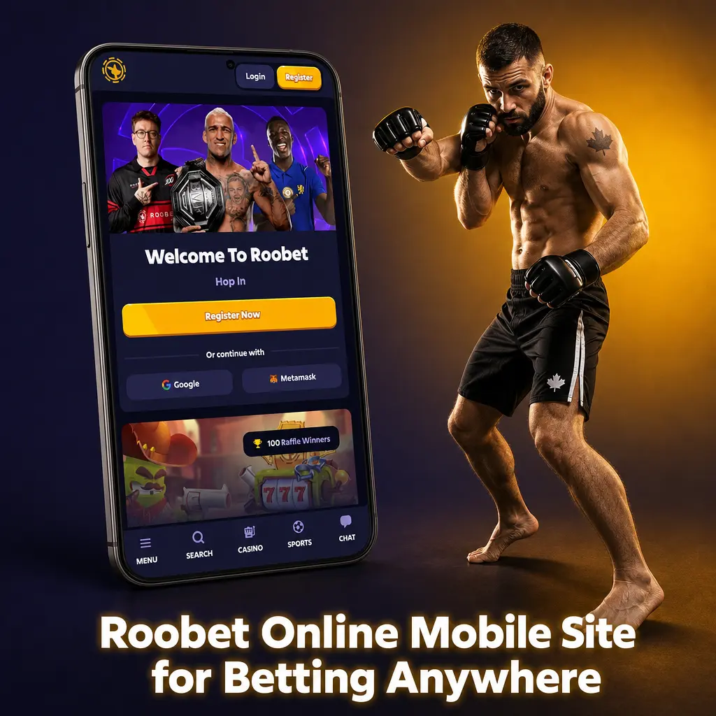 Roobet mobile site showing sportsbook and casino games with live odds, accessible via browser without an app.